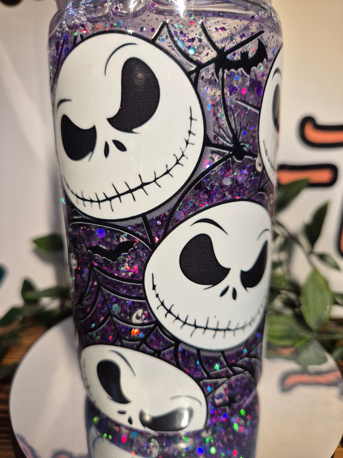 Skeleton Man Snowglobe, With Matching Straw Topper (Acrylic)