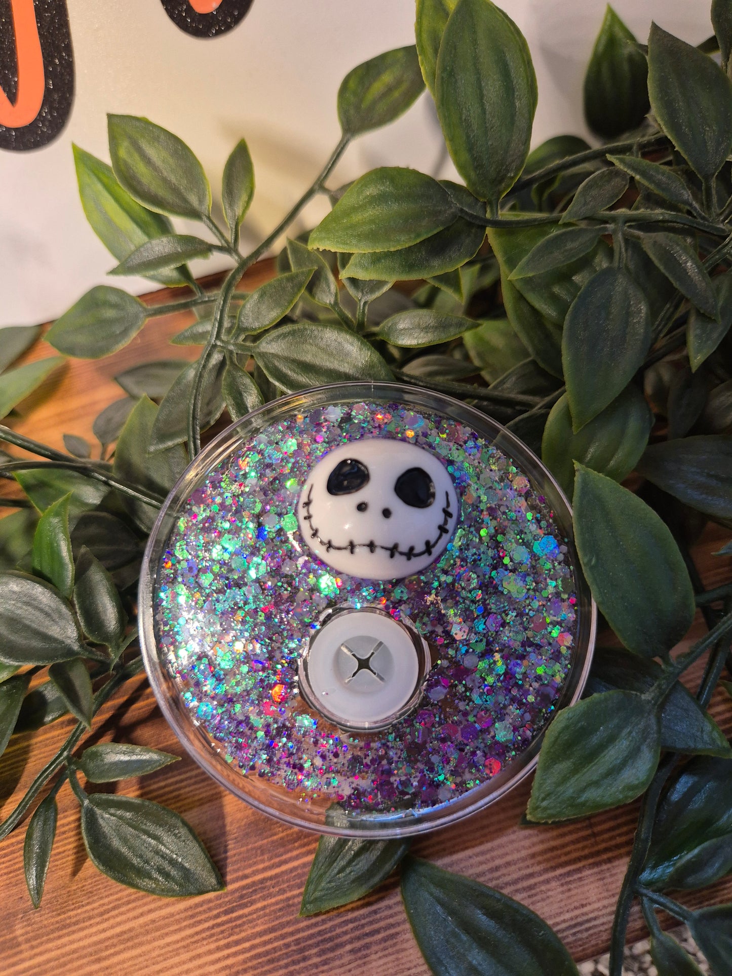 Skeleton Man Snowglobe, With Matching Straw Topper (Acrylic)