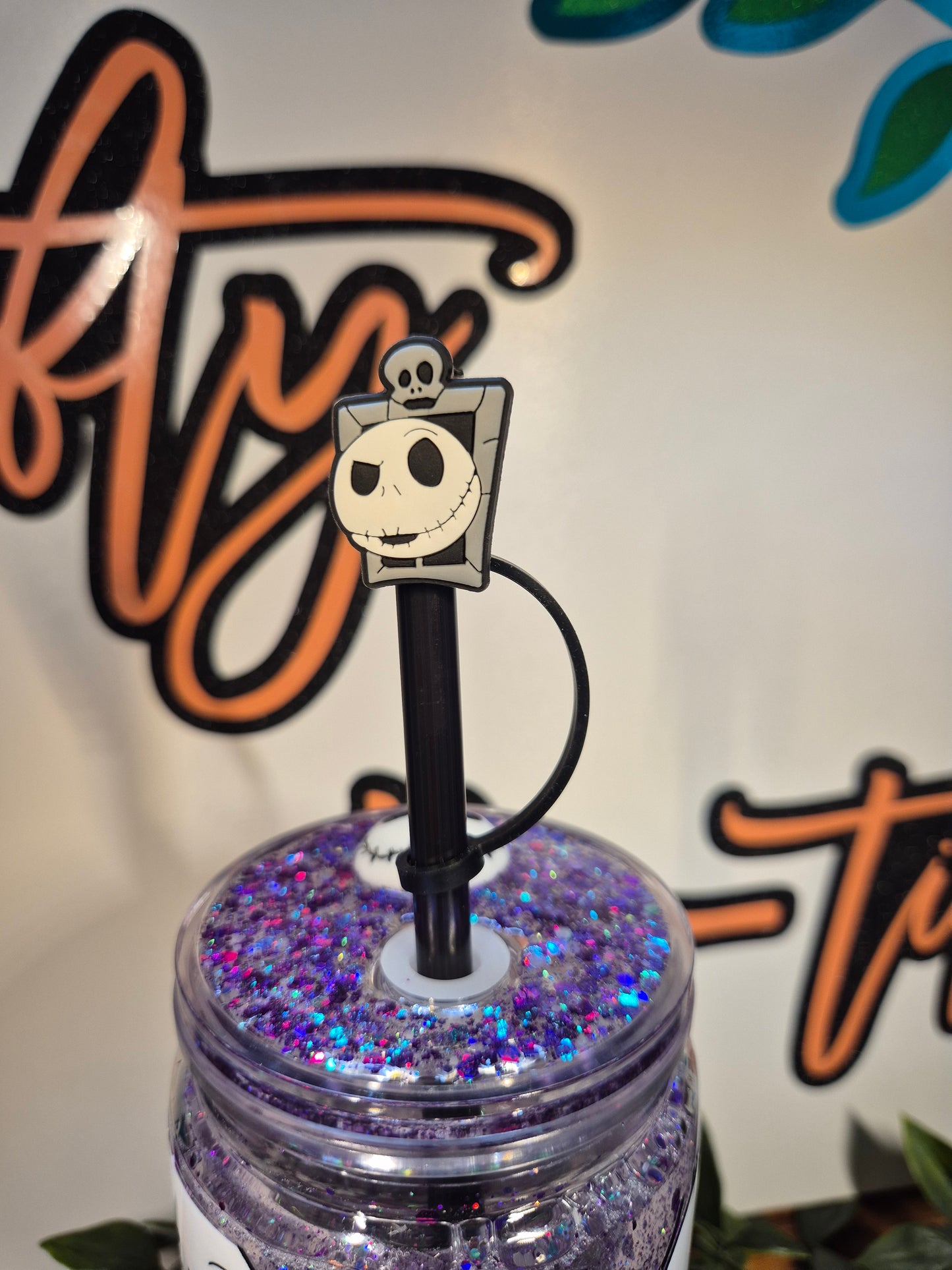Skeleton Man Snowglobe, With Matching Straw Topper (Acrylic)