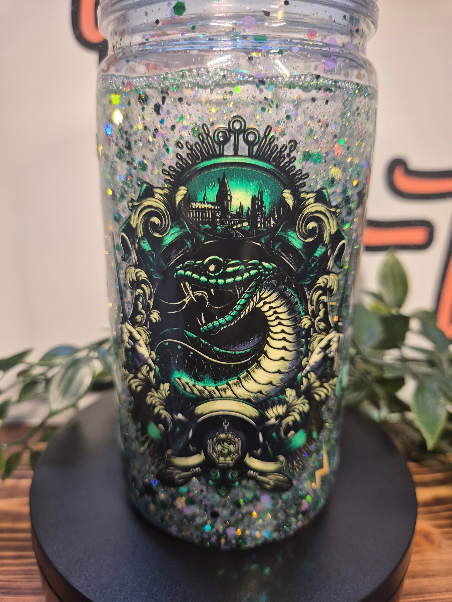 Snake Snowglobe With Matching Straw Topper (Acrylic)
