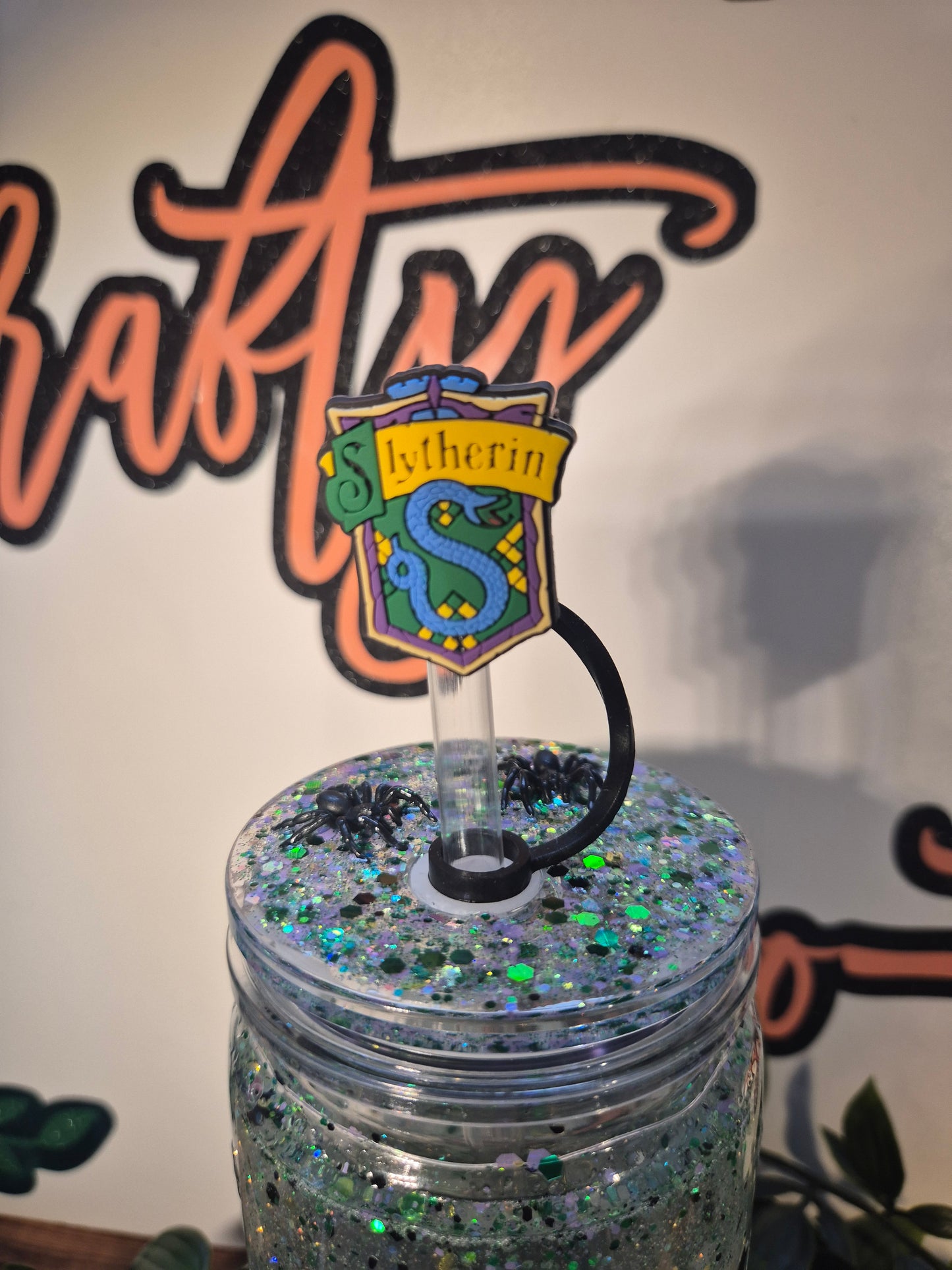 Snake Snowglobe With Matching Straw Topper (Acrylic)