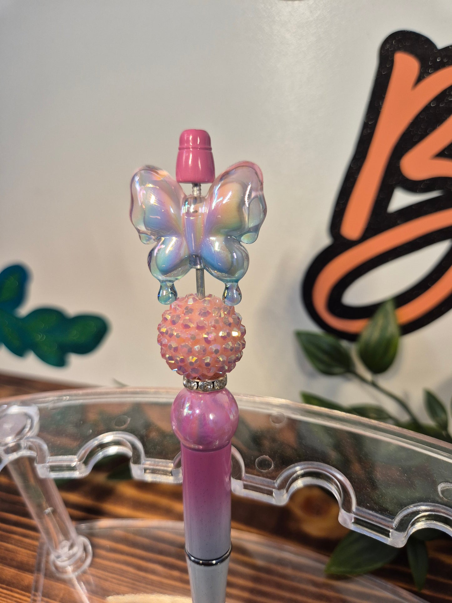 Pink/White Butterfly Pen
