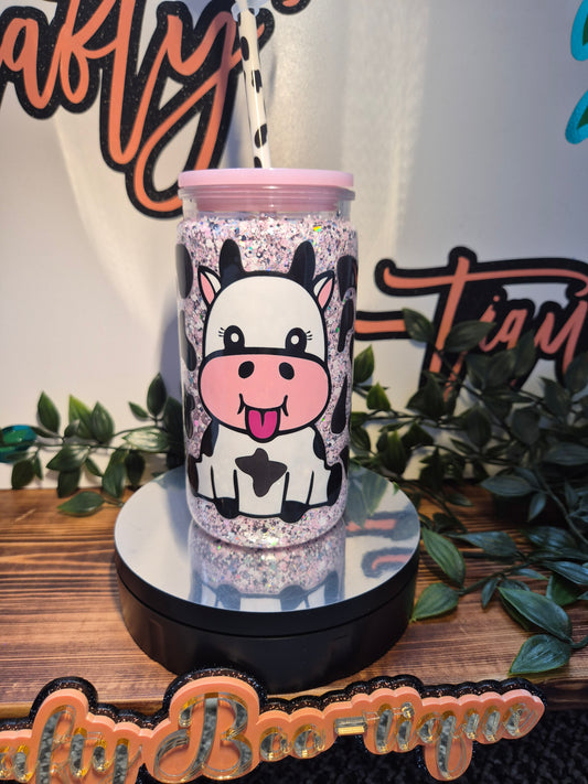 Cute Cow No Globe Libby Cup. With Matching Straw & Straw Topper