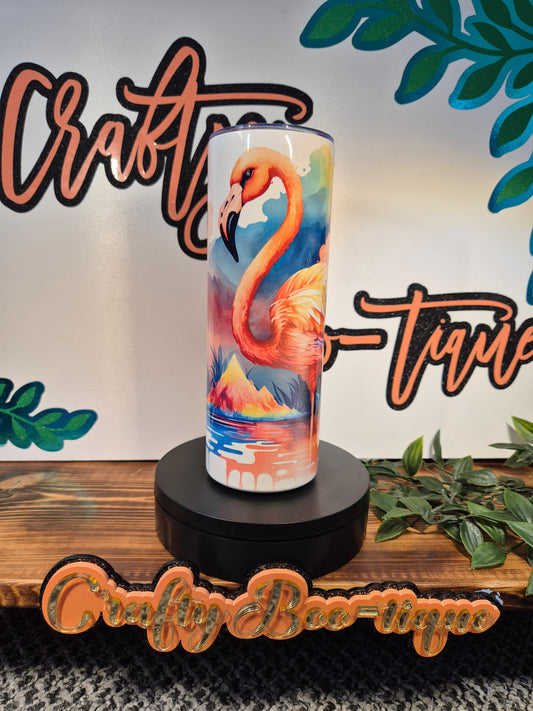 Water Colour Flamingo Tumbler With Matching Straw.